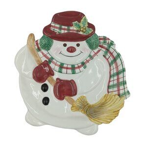 Fitz & Floyd Essentials Snowman Shaped Ceramic Serving Plate Christmas Decor
